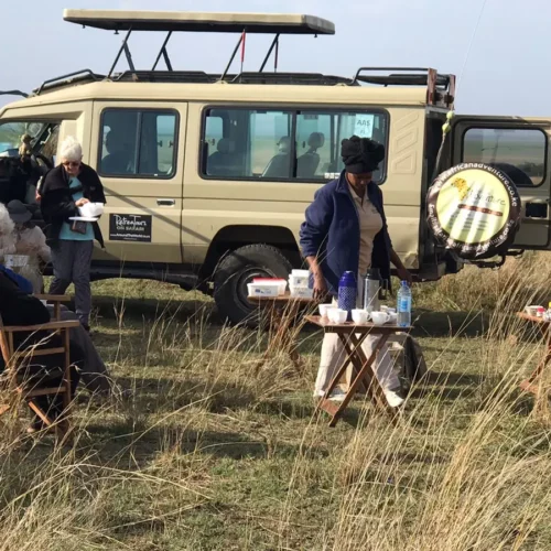 Get in Touch with us Today - Tourists having a bush breakfast - Travel with African Adventure Specialists